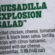 Menu description of the Quesadilla Explosion Salad, which costs $11.99 and has 1410 calories